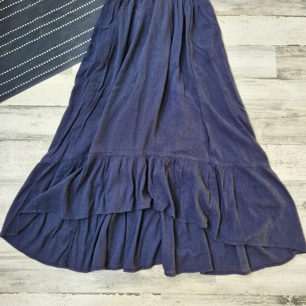 Abercrombie & Fitch Ruffle Hem Lace Bodice Tie Maxi Dress Navy Blue Size SP